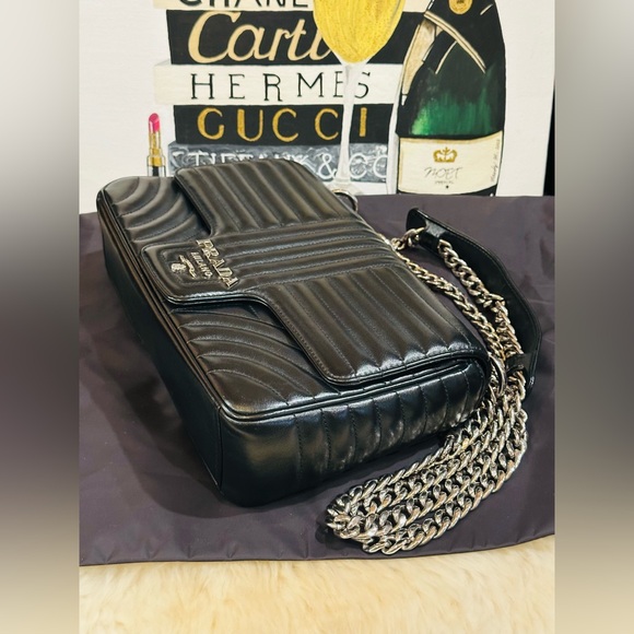 💎PRADA CHAIN FLAP SHOULDER BAG Diagramme Quilted Leather w/COA & Dust Bag - Picture 3 of 14